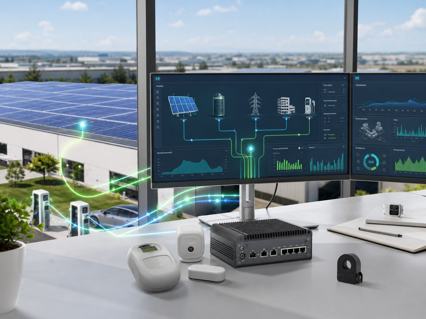 Plataforma de gestión energética con hardware, sensores y panel solar